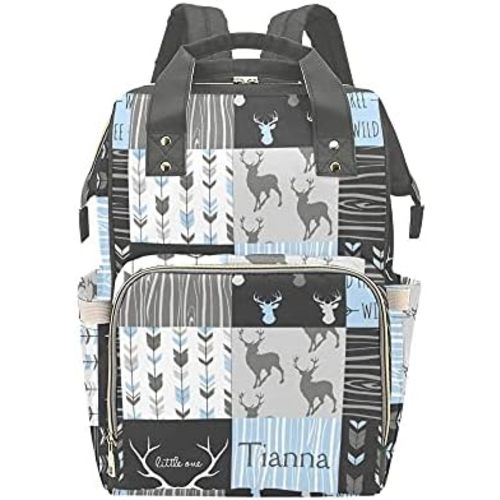 Deer Elk Antlers Feather Arrow Patchwork Diaper Bags with Name Waterproof Mummy Backpack Nappy Nursing Baby Bags Gifts Tote Bag for Women