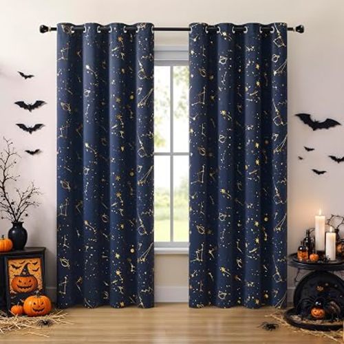 Navy Stellar Metallic Blackout Grommet Curtains 52x63 2PC Kids Room