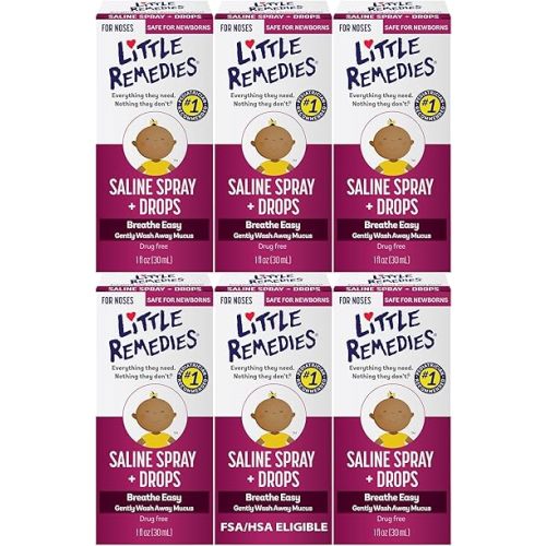 Little Remedies Sterile Baby Saline Nasal Spray and Drops, Safe for Newborns to Relieve Stuffy and Dry Noses, 0.5 Fl Oz, Pack of 3