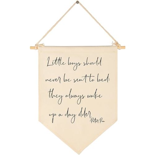 Little Boys Should Never Be Sent to Bed;They Always Wake Up a Day Older-Canvas Hanging Pennant Flag Wall Sign Decor Gift for Baby Kids Boy Nursery,Kids Room Playroom Decor