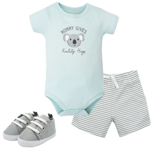 Hudson Baby Boy Cotton Bodysuit, Shorts and Shoe Set, Koala Hugs, 6-9 Months