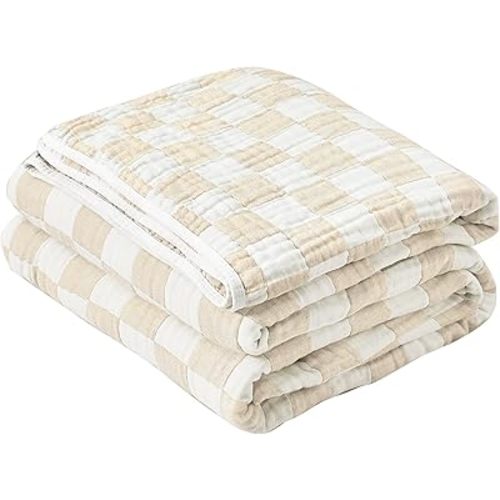 SANACYNA Muslin Blankets 100% Cotton 6-Layer Gauze Cream Cooling Blanket Lightweight Soft and Breathable Swaddle Blanket for Sofa Bed Both Sides (Cream, Baby 30"x40")
