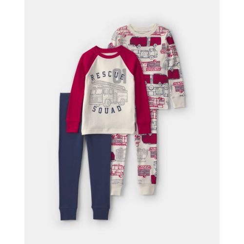 Toddler Boy 4-Piece 'Rescue Squad' 100% Cotton Snug Fit Pajama Set - Red/Cream | Carter's