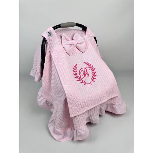 Car Seat Canopy Cover Baby Boy and Girl with Pink Pique and Peekaboo Mesh Window, Personalized Carseat Cover (100% Cotton,Protector)