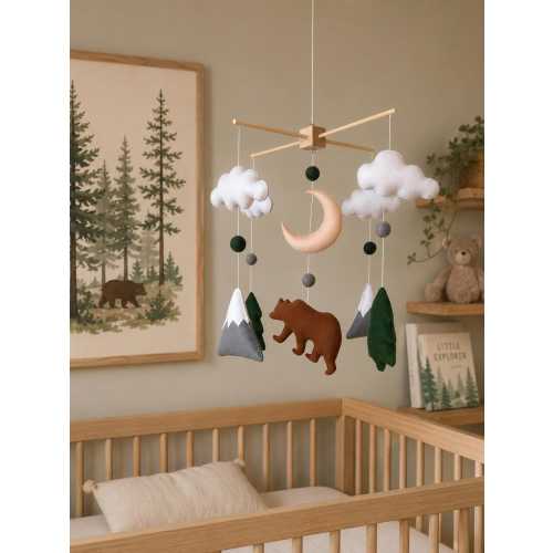Bear Baby Mobile Woodland Nursery Decor Forest Crib Mobile Gift Newborn