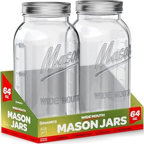 Wide Mouth Mason Jars 64 oz [3 Pack] With Mason Jar Lids and Bands, Mason Jars 64 oz - For Canning, Fermenting, Pickling - Jar Decor - Microwave/Freeze/Dishwasher Safe.