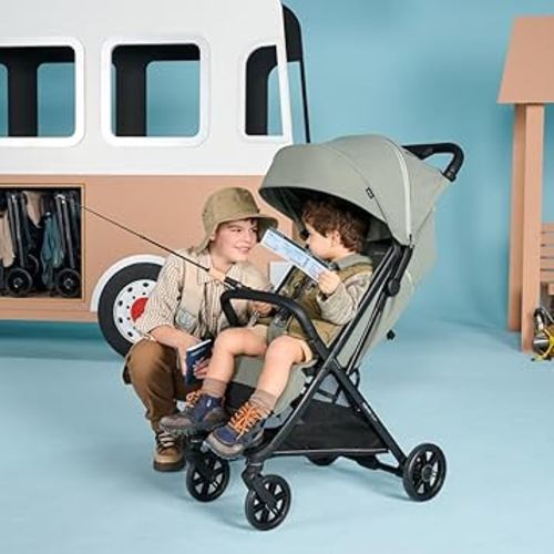 Inglesina Quid³ Stroller, Planet Green - Compact Reclining Travel Stroller for Baby & Toddler 0-55 lbs, One Hand fold, Car seat Compatible, Airplane Overhead, Lightweight, Foldable, XL UPF 50+ Canopy