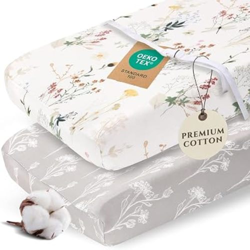 Pobibaby 2 Pack Changing Pad Covers for Girls - Premium Cotton Blend Baby Diaper Changing Table Cover, Soft Breathable Girl Nursery Pad Sheets for Standard Pads 16x32 Newborn Bedding (Wildflower)
