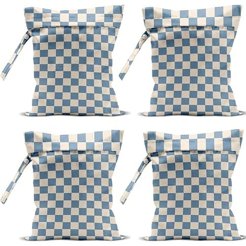 4 Pack Cute Wet Bag Waterproof Washable Reusable Wet Dry Bag for Swimsuit Clothes Cloth Diaper Travel Beach Pool Yoga Gym Birthday Party Camping Toiletries Travel Beach Essentials Blue Checkered