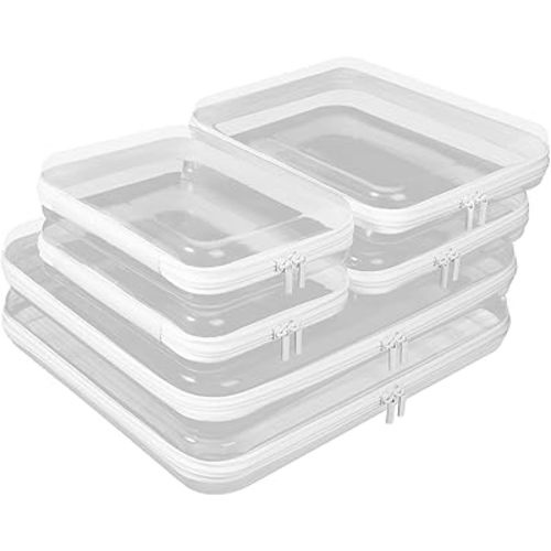 Fantasyon 6 Pack Clear Hard Shell Zipper Case, Travel Makeup & Toiletry Organizer, Hard Plastic Cosmetic Bag for Storage, Transparent Zippered Pouches (14", 10", 8")