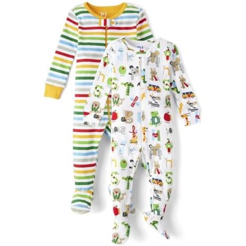 The Children's Place boys And Toddler Snug Fit 100% Cotton Zip-front One Piece Footed Pajamas 2-pack