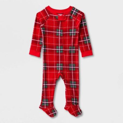 Baby Holiday Plaid Cotton Matching Family Footed Pajamas - Wondershop™​​​​​​​ Red/Green 3-6M