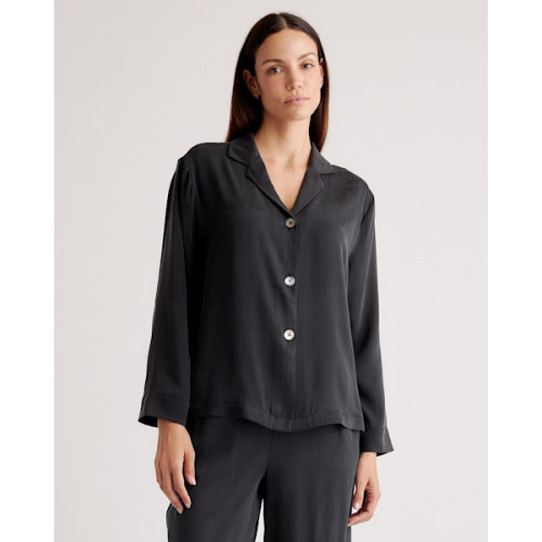 100% Washable Silk Pajama Long Sleeve Top in Charcoal