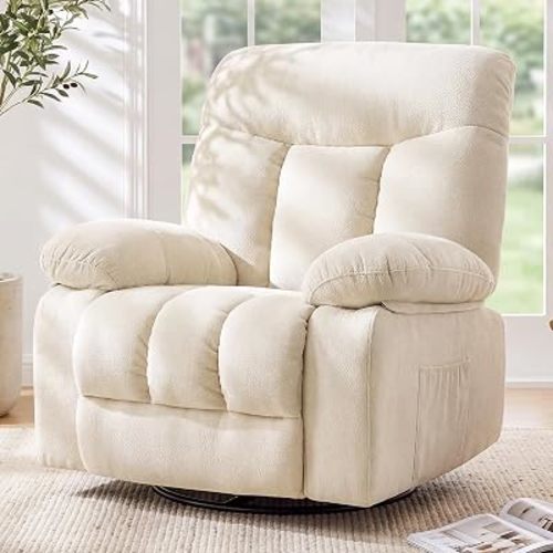 270° Swivel Rocker Recliner Chair with Massage and Heat,Beige