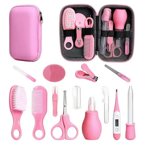 Baby Healthcare and Grooming Kit, 14 in 1 Baby Safety Set Newborn Nursery Health Care Set with Hair Brush Scale Nail Clippers for Baby Girls Boys (14 Kits Pink)