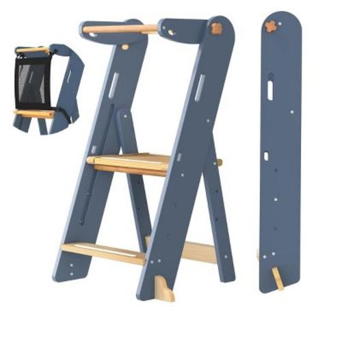 GROWNSY Foldable Step Stool, Toddler Kitchen Stool Helper, Folding Toddler Tower with 3 Adjustable Height, Ages 18 Months to 6 Years