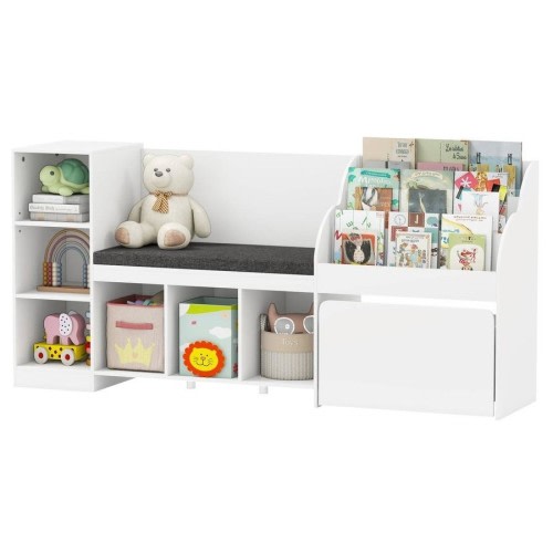 Giantex 4-in-1 Standing Toy Organizer Kids Bookcase w/Removable Seat Cushion Toy Chest White