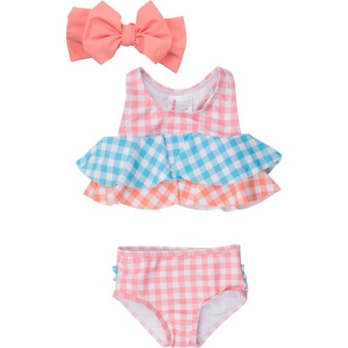 Seaside Gingham Two-Piece Swimsuit & Headband Set, 3-6M