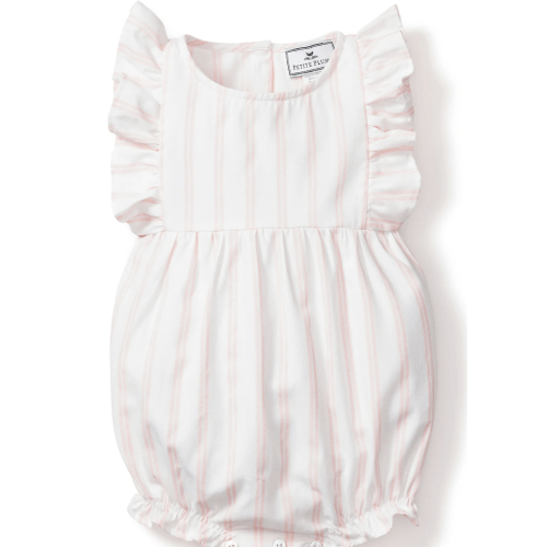 Baby's Twill Ruffled Romper in Pink and White Stripe