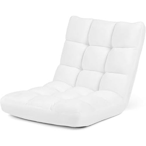 COSTWAY Floor Chair, Video Gaming Chairs with Back Support, Adjustable 14-Position, Alloy Steel Frame, Soft Coral Fleece, Lazy Sofa Lounge for Reading Living Room Recliner for Adults Kids (White)