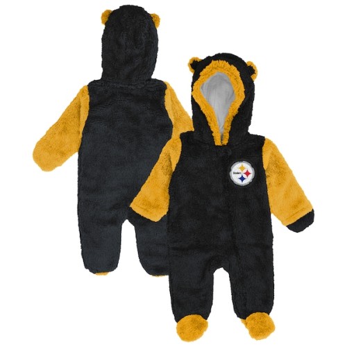 Pittsburgh Steelers Outerstuff  Newborn Teddy Fleece Bunting Full-Zip Sleeper - Black