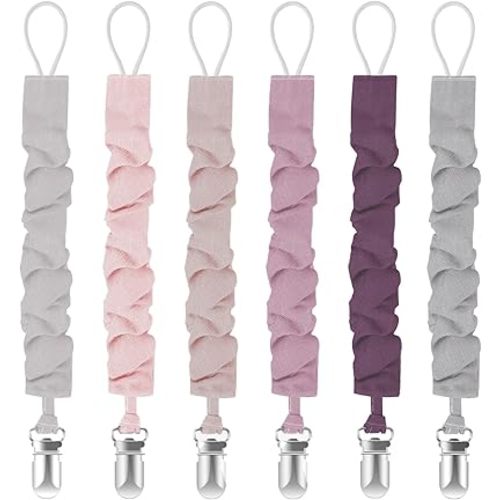 Pacifier Clips for Baby Girls and Boys, Pacifier Holders for Teething Relief and Baby Essentials, Safe for Newborns (6 Pack)