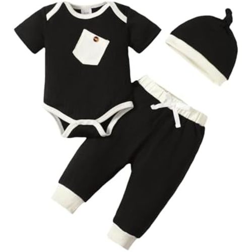 Baby Boy Clothes Infant Newborn Fall Winter Outfits Long Sleeve Letter Print Romper + Hat + Pants Set