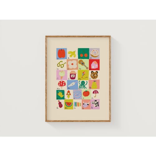 Colorful ABC Poster: Hand-Painted Gouache Nursery Art (Digital Download)
