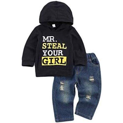 fhutpw Toddler Baby Boy Outfits Hoodie Sweatshirts & Jeans Clothes Set Fall Winter 6 9 12 18 24 Months