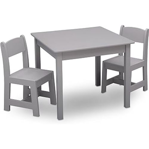 Delta Children MySize Kids Wood Table and Chair Set (2 Chairs Included) - Ideal for Arts & Crafts, Snack Time & More - Greenguard Gold Certified, Grey, 3 Piece Set