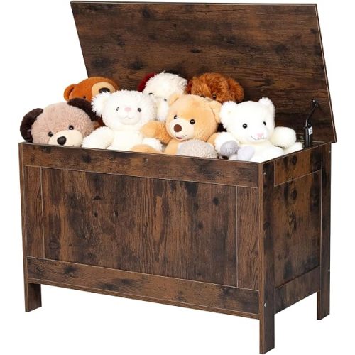 VEVOR Kids Storage Bench, Wooden Toy Box Chest, Large Storage Cabinet with Safety Hinge, Toddlers Retro Storage Bench for Playroom, Living Room or Entryway, 29.7 x 15.3 x 18.9 in, Easy Assembly, Brown