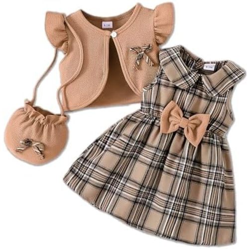 Baby Girl Clothes Toddler Dresses Infant Fall Winter Outfits Little Coat Princess Cardigan Dress Set +Cute Bag