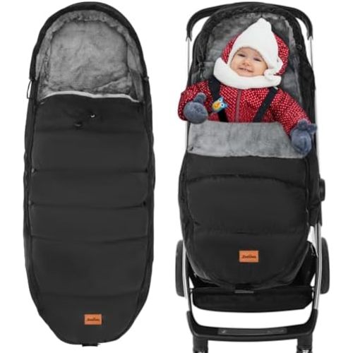 Zooawa Stroller Bunting Bag Universal, Waterproof Baby Stroller Footmuff, Stroller Sleeping Bag for Cold Weather, Extra Thick, Fits 6-36 Months Baby, Black