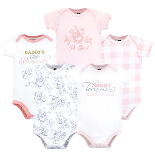 Hudson Baby Infant Girl Cotton Bodysuits, Toile Floral, 0-3 Months