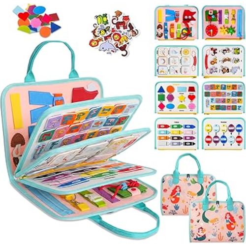 Teefrye Toddler Busy Board Montessori Toys for Toddlers 1-3 Year Old Educational Activity Book Board Sensory Travel Toys Ages 2-4 Preschool Learning Fine Motor Skills Toy Quiet Book Gift for Kids