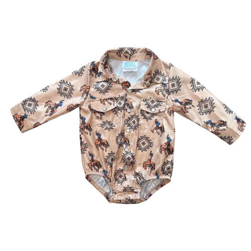 Baby Shea Baby Aztec Horses Long Sleeve Onesie