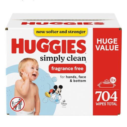 Huggies Simply Clean Unscented Baby Diaper Wipes, 11 Flip-Top Packs (704 Wipes Total), Packaging May Vary