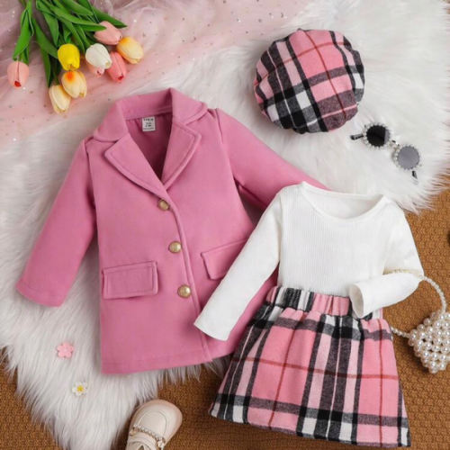 SHEIN Baby Girls 3-Piece Autumn/Winter Outfit, 2023 New Fashion Baby Girl's Suit - Skirt, Academic Style JK Uniform, Princess Dress, For Christmas | SHEIN USA