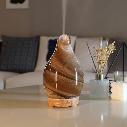 INRORNAS 160 ML Essential Oil Diffuser, Art Glass Ultrasonic Aroma Cool Mist Humidifier Aromatherapy Diffuser for Essential Oils 7 Colors Light Waterless Auto-Off for Home-Lonely Desert