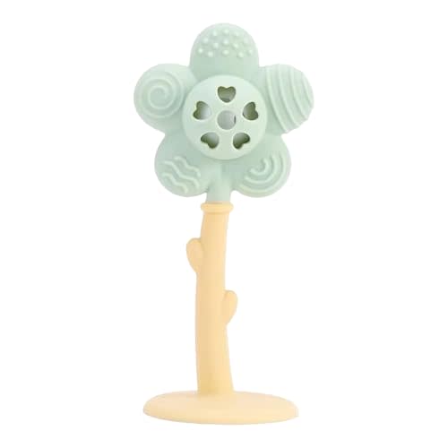macoam Lily The Flower Baby Rattle Toy | 2-in-1 Silicone Rattle & Teether | Infant Sensory Toy for 0-6 Months | BPA-Free & Safe (Green)