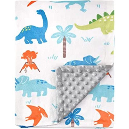 HOMRITAR Baby Blanket for Kids Super Soft Minky Blanket with Dotted Backing, Dinosaurs Multicolor Printed for Toddlers Nursery 30 x 40 inch (75 x 100 cm)