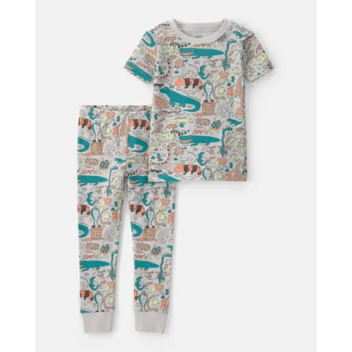 Toddler Boy Alligator 100% Cotton Snug Fit 2-Piece Pajama Set - Grey | Carter's