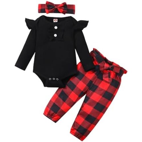 Kislio Newborn Baby Girls Clothes Ribbed Ruffled Romper+Floral Pants+Headband Infant Outfit Set