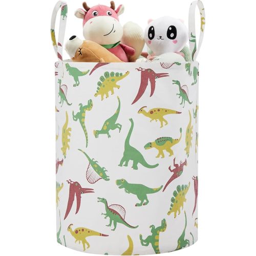 TECHMILLY Large Storage Basket for Girls and Boys, Collapsible Laundry Hamper with Long Handles, Toy Bins for Nursery, Kids Room Décor Pink Geometry