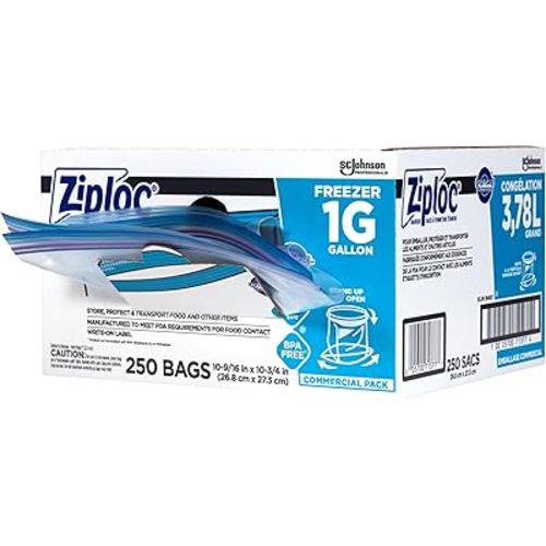 SC Johnson Professional Ziploc Brand Food Storage Freezer Bags, 1 Gallon Freezer Bags, Ziploc Brand Bags, Commercial Pack, 250 Count Box, for Professional Use Only