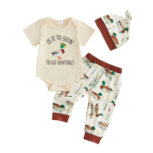 Newborn Baby Boy Farm Outfits Letter Print Romper + Pants + Hat 3PCS Cute Infant Boy's Clothes Set