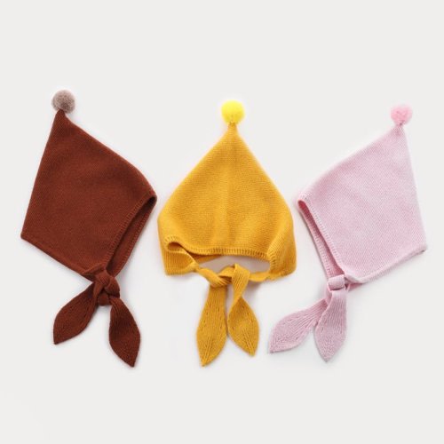 Kids Tie Cashmere Beanie Knit Elf Cashmere Hats with Pom Pom - Yellow