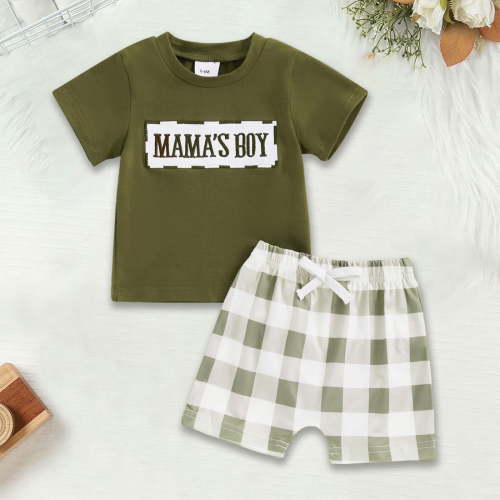 RTKFRFLM Toddler Boy Summer Shorts Set 2 Piece Baby Summer Clothes Daddys/Mamas Matching Outfit Short Sleeve Embroidery T Shirt Plaid Shorts Set Clothes Set Outfits,Size 6-9 Months
