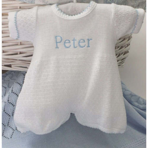 Paty Baby Boy Romper White Blue Trim