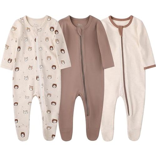 O2 BABY Baby Boys Girls Organic Cotton Zip-Front Sleeper Pajamas, Footed Sleep 'n Play